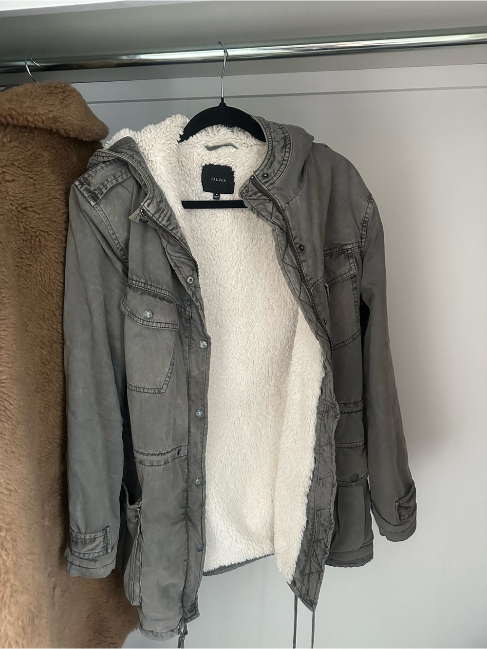 Talula Gray Utility Jacket with White Sherpa Lining
